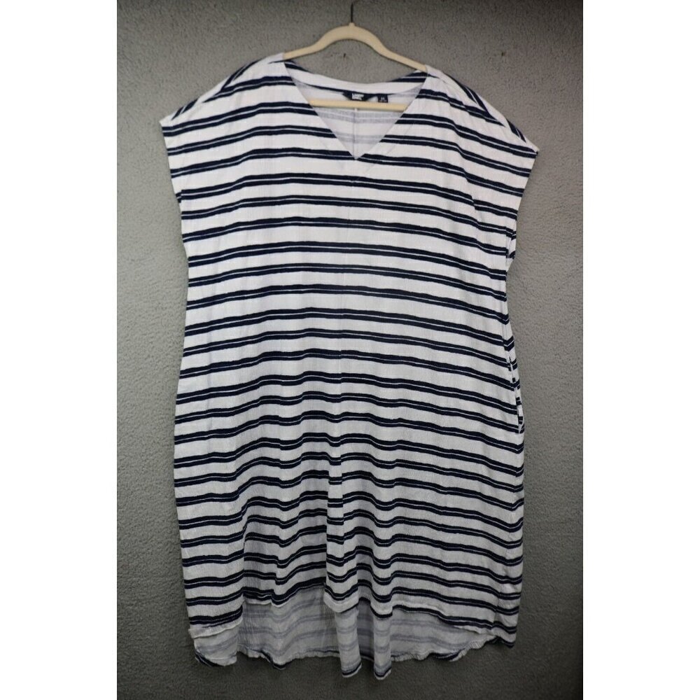 Land's End Striped Hi-Lo Maxi Dress-Size 2X(20W-22W)-Pockets-Nautical